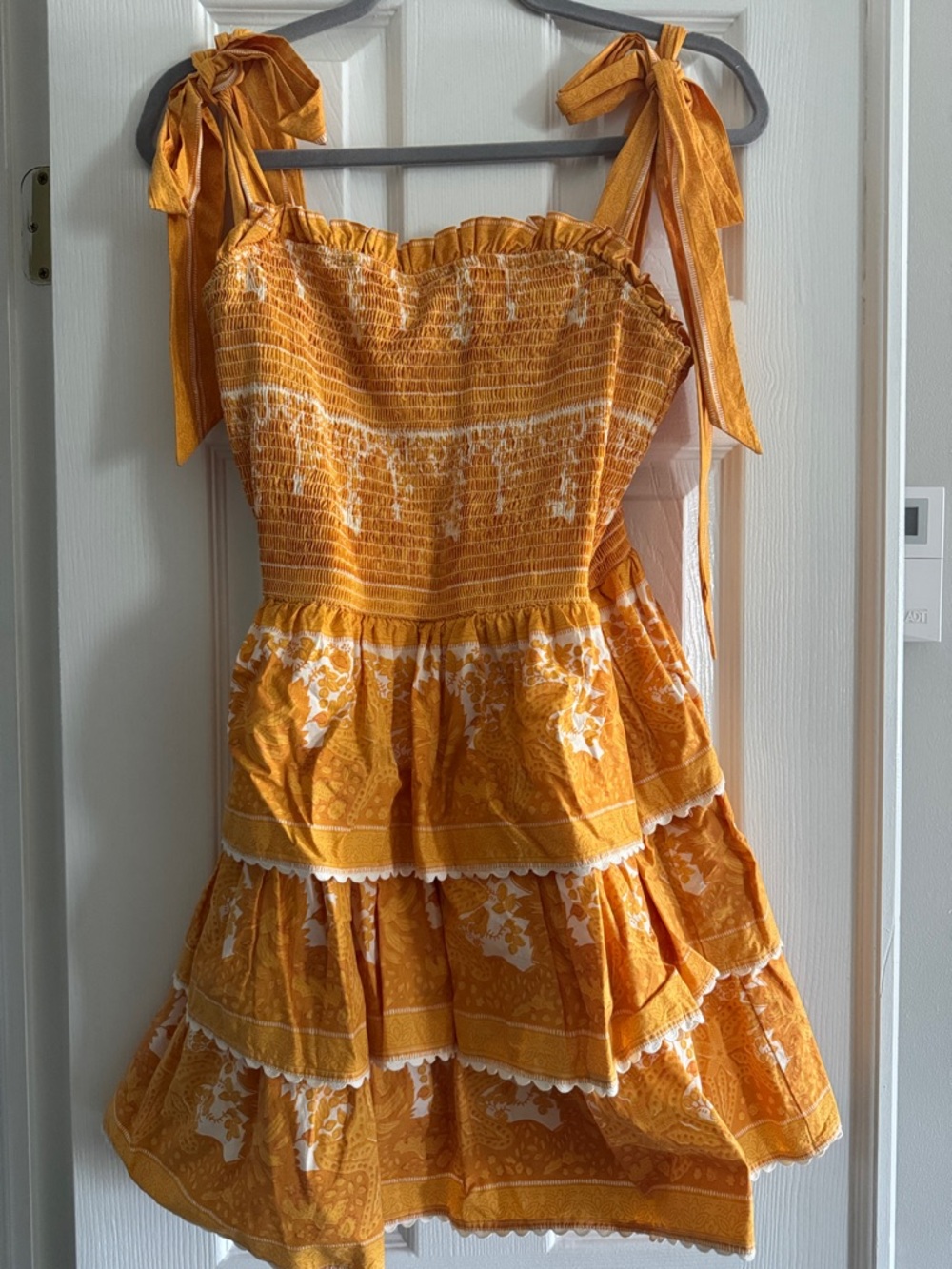Cleobella Yellow Tie-Shoulder Smocked Tiered Mini Dress